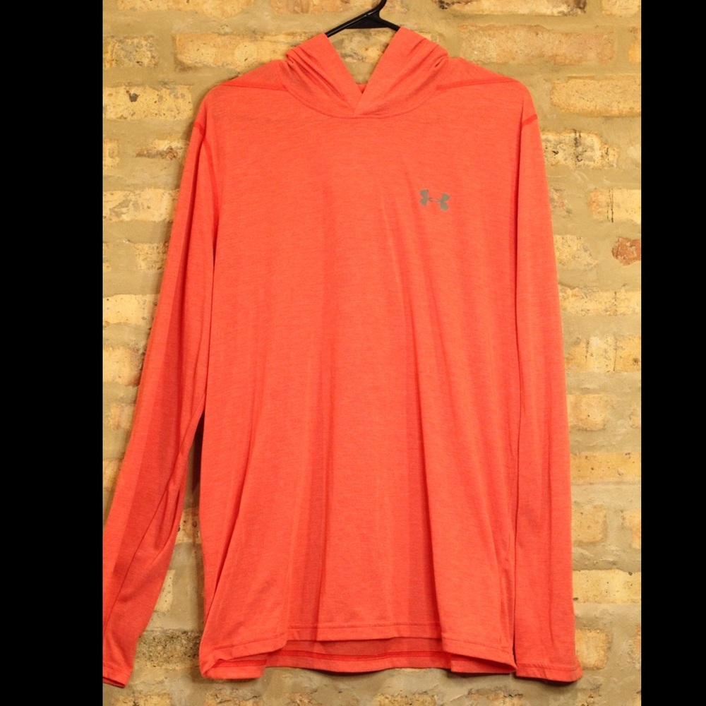 Large Under Armour SALMON workout hooded long sleeve tee